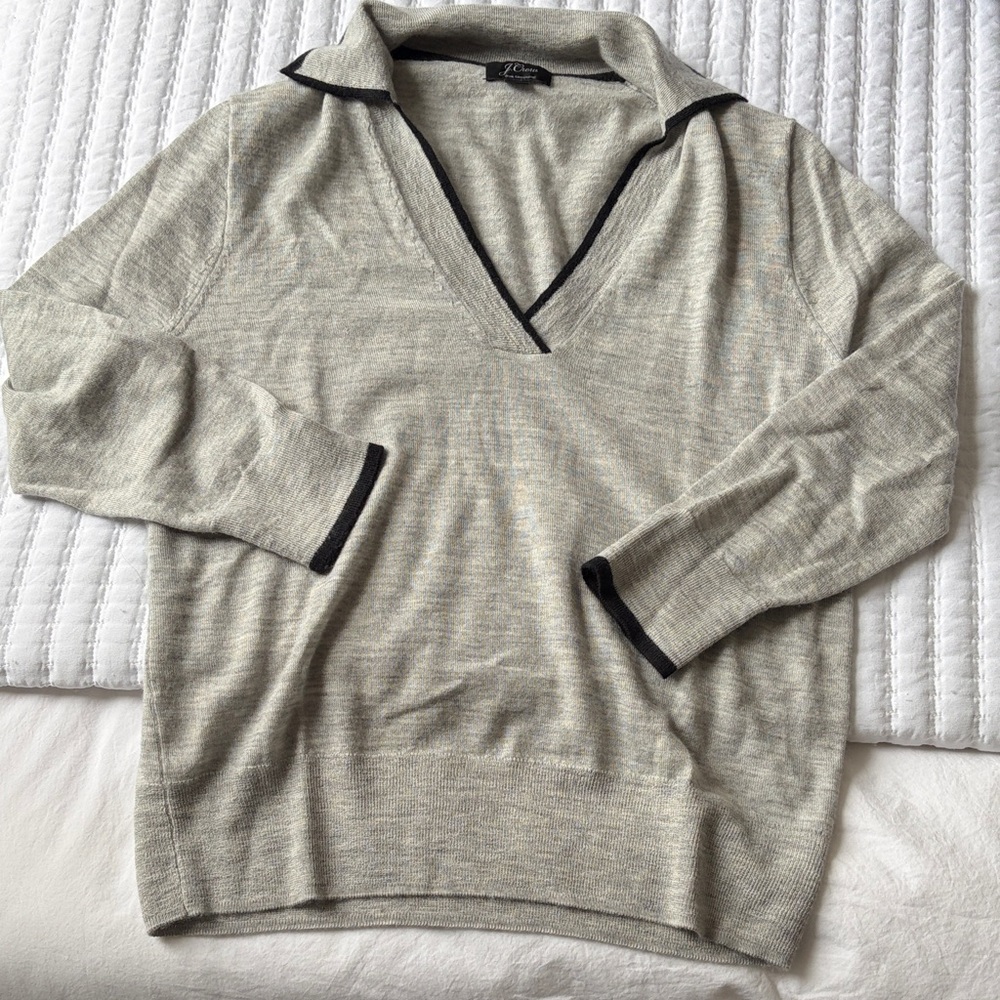 JCrew Women’s V-Neck / Polo Sweater with Contrast Trim
